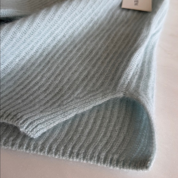 White + Warren lofty Fisherman Rib Cashmere Sweater Pale Jade (blue/green) S NWT - Picture 4 of 13